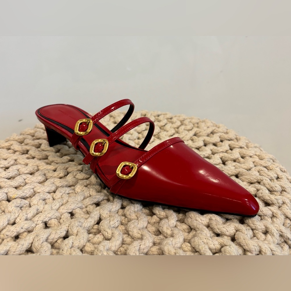 Red Leather Pointed-Toe Strappy Mule Heels — Women - Picture 6 of 6